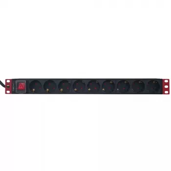 Regleta de enchufes Techly 9 tomas 19 pulgadas rack conector Schuko interruptor 1HE negro rojo