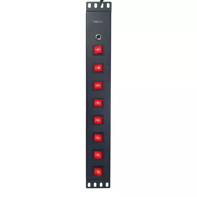 Regleta de enchufes Techly 8 tomas 19 pulgadas rack con 8 interruptores ON/OFF 1,5HE