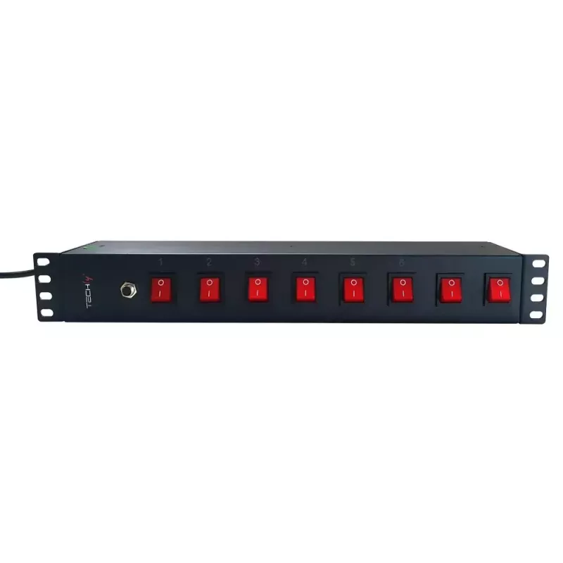 Regleta de enchufes Techly 8 tomas 19 pulgadas rack con 8 interruptores ON/OFF 1,5HE