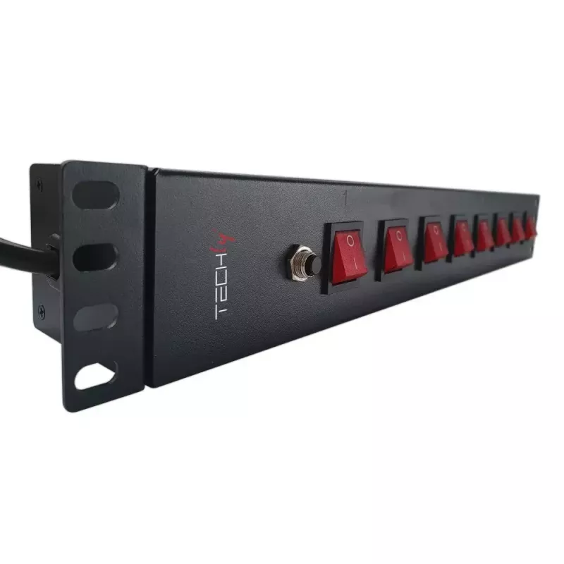Regleta de enchufes Techly 8 tomas 19 pulgadas rack con 8 interruptores ON/OFF 1,5HE