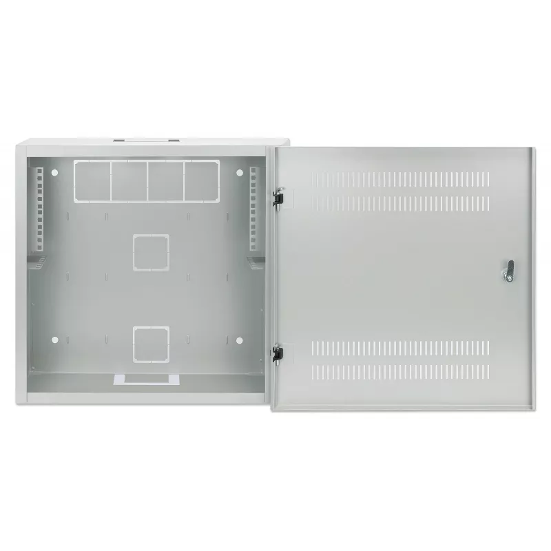 Intellinet 713641 armario mural de perfil bajo de 19 pulgadas, carriles 4U horizontales + 2U verticales, 170 mm (6,7 pulgadas) de profundidad, 540x550 mm, puerta con cerradura, 60 kg, IP20, gris RAL 7035