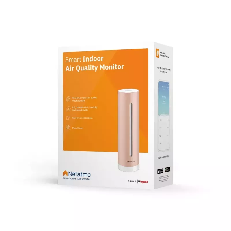 Netatmo NHC-EC Healthy Home Coach monitor inteligente de calidad del aire interior, CO2 0–5000 ppm, humedad, temperatura, ruido 35–120 dB, Wi-Fi, Apple HomeKit, alimentación de red