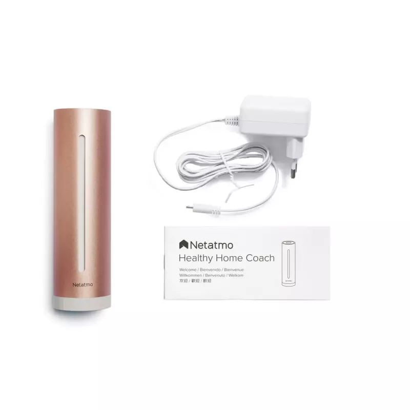 Netatmo NHC-EC Healthy Home Coach monitor inteligente de calidad del aire interior, CO2 0–5000 ppm, humedad, temperatura, ruido 35–120 dB, Wi-Fi, Apple HomeKit, alimentación de red