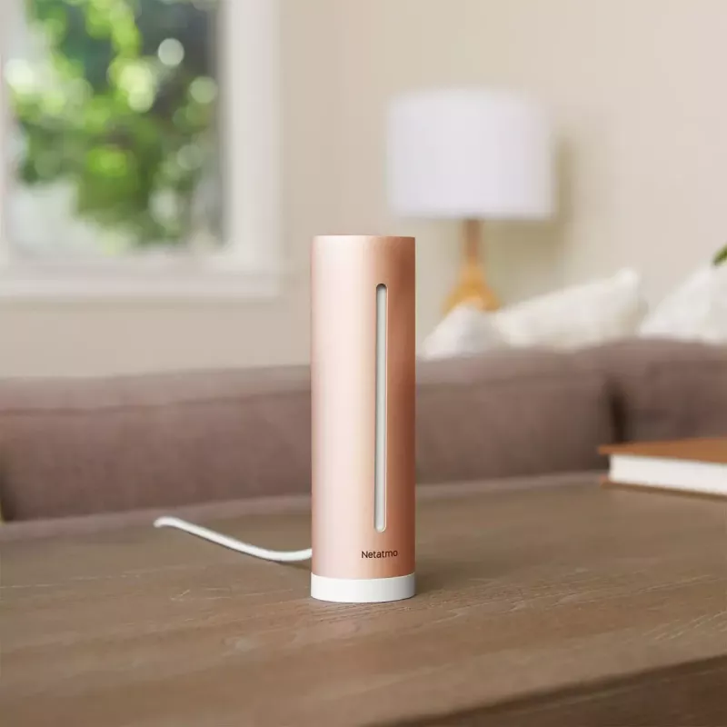 Netatmo NHC-EC Healthy Home Coach monitor inteligente de calidad del aire interior, CO2 0–5000 ppm, humedad, temperatura, ruido 35–120 dB, Wi-Fi, Apple HomeKit, alimentación de red