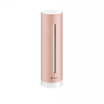 Monitor de calidad del aire interior Netatmo Smart Indoor Air Quality Monitor — CO2 0–5000 ppm, temperatura 0–50 °C, ruido, WLAN/Bluetooth, alimentación por red, aluminio, oro rosa