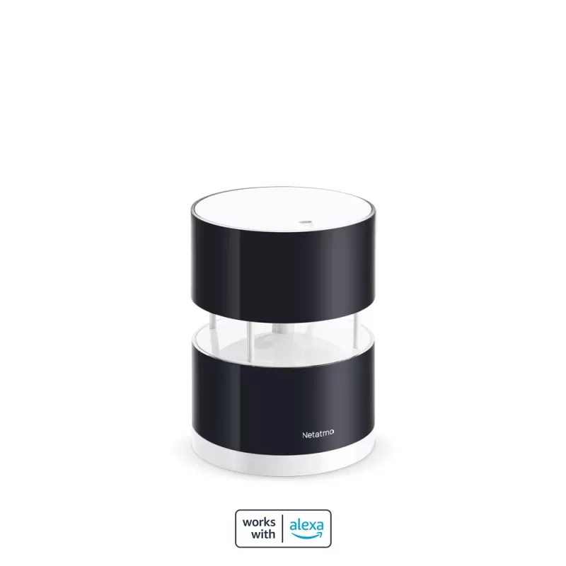 Netatmo NWA01-WW anemómetro inteligente para estación meteorológica, velocidad y dirección del viento, inalámbrico, Wi-Fi, 0–45 m/s, alcance de 100 m, 4x AA, negro, transparente