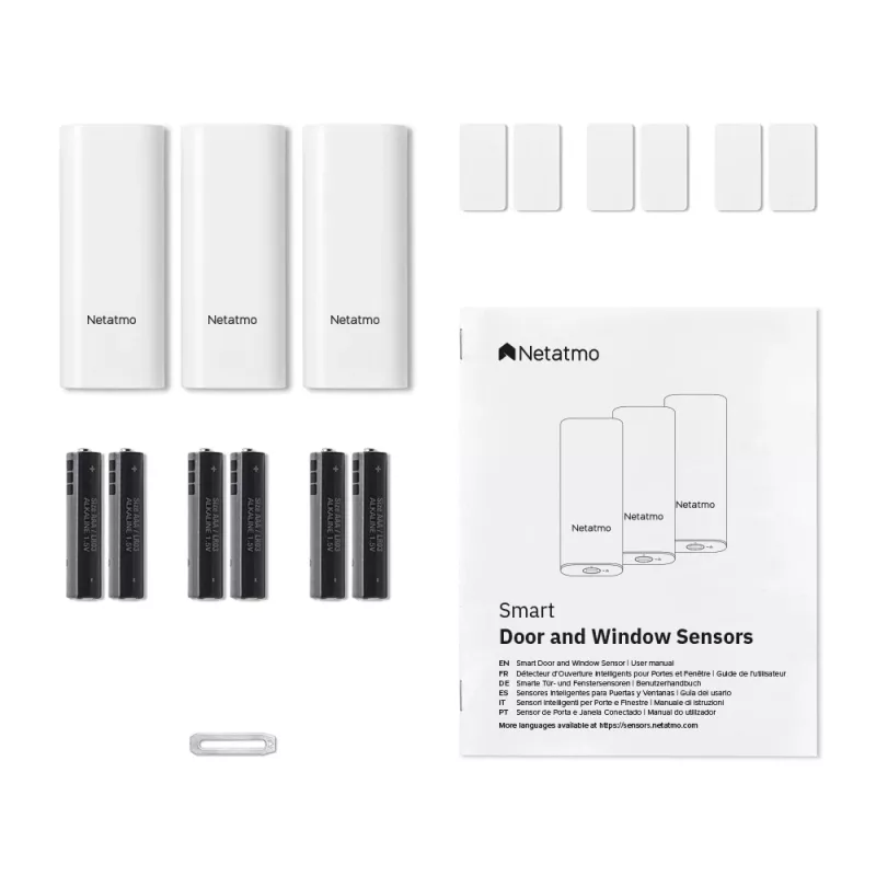 Sensor de puerta/ventana Netatmo DTG-EC inalámbrico resistente a la intemperie 3 V (2×AAA), alcance 80 m, blanco, set de 3 uds.