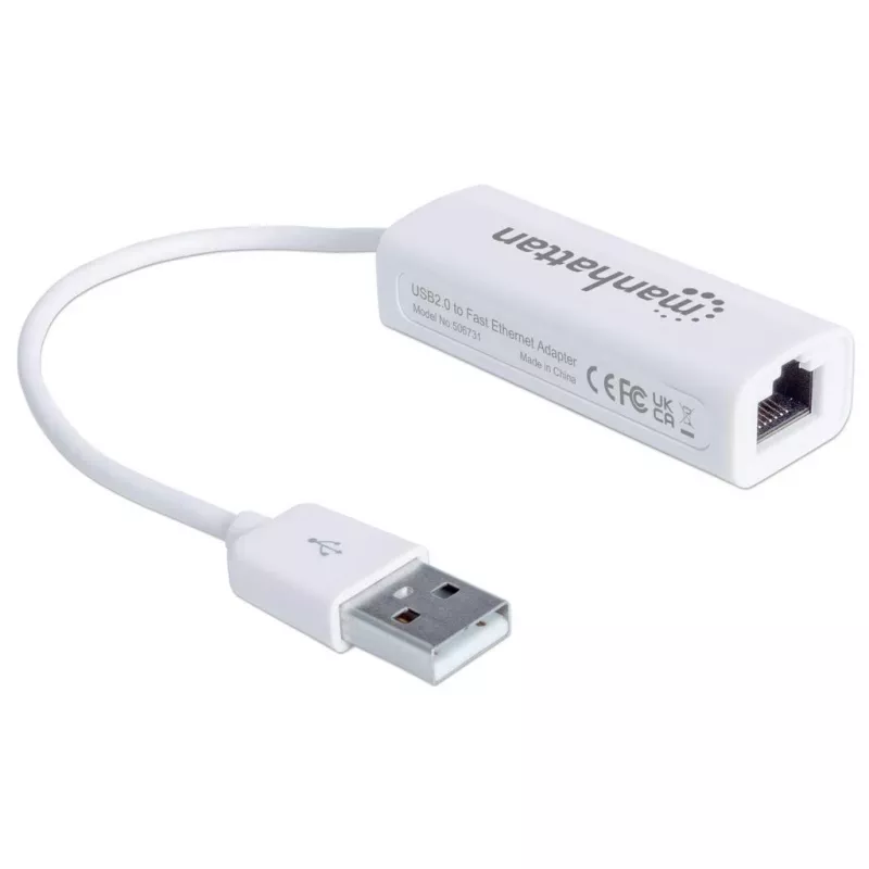 Manhattan 506731 adaptador de USB 2.0 a Fast Ethernet, de USB a RJ45, 10/100 Mbps, blanco