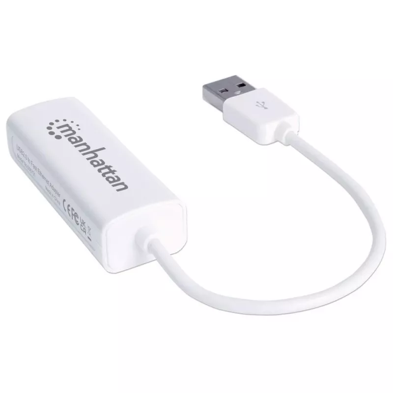 Manhattan 506731 adaptador de USB 2.0 a Fast Ethernet, de USB a RJ45, 10/100 Mbps, blanco