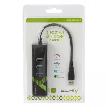 Techly IDATA USB-ETGIGA-3U2 Dock para portátil/Replicador de puertos USB 3.2 Gen 1 (3.1 Gen 1) Type-A Negro