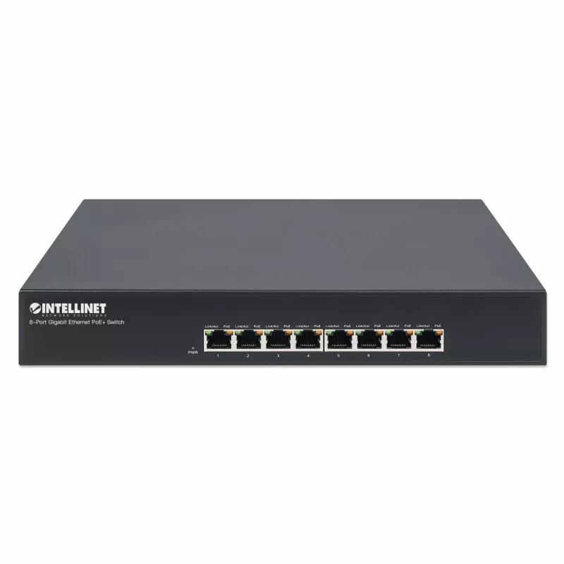 Intellinet Switch Gigabit Ethernet PoE+ de 8 puertos, 8 x puertos PoE, IEEE 802.3at/af Power-over-Ethernet (PoE+/PoE), Endspan, sobremesa, caja