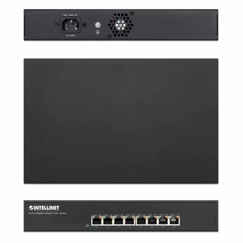 Intellinet Switch Gigabit Ethernet PoE+ de 8 puertos, 8 x puertos PoE, IEEE 802.3at/af Power-over-Ethernet (PoE+/PoE), Endspan, sobremesa, caja