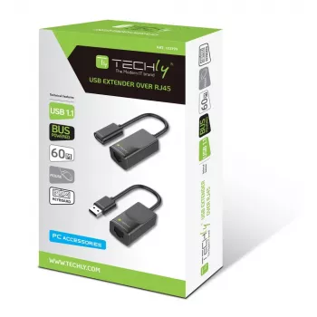 Techly IUSB-EXTENDTY2 Adaptador de cable RJ-45 USB 2.0 Type-A negro