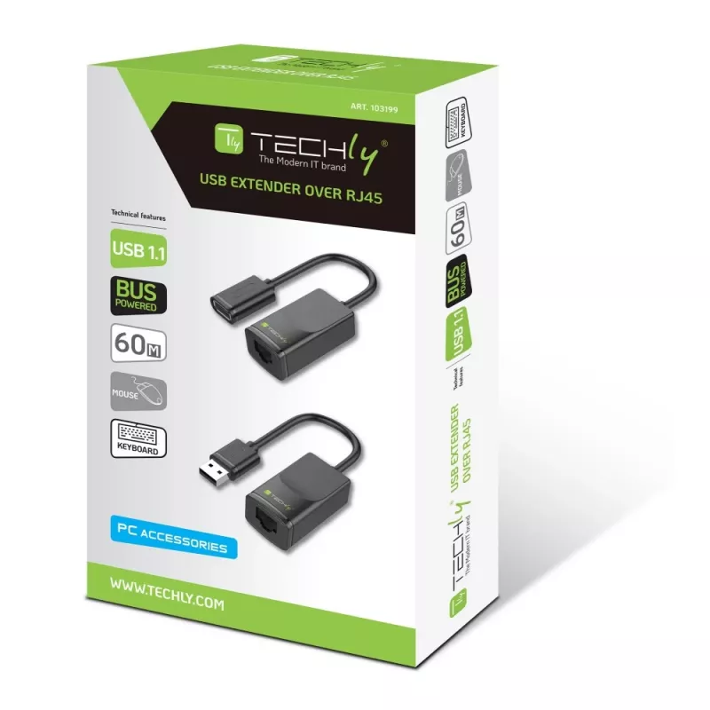 Techly IUSB-EXTENDTY2 Adaptador de cable RJ-45 USB 2.0 Type-A negro