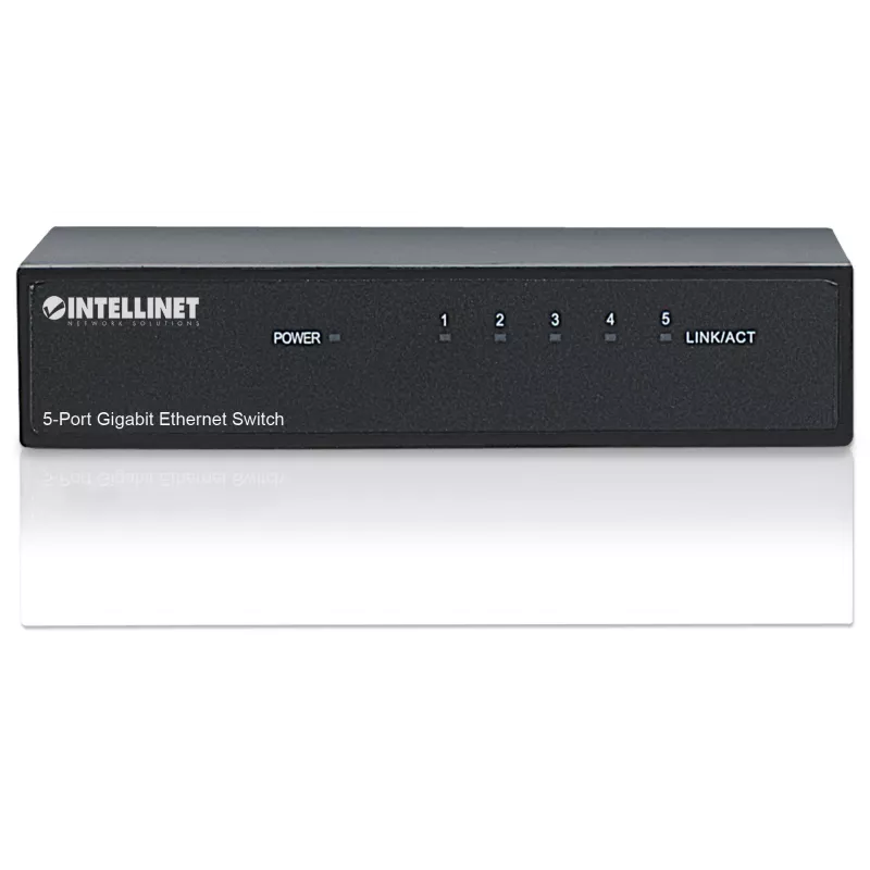 Intellinet Switch Gigabit Ethernet de 5 puertos, tamaño sobremesa, carcasa de metal, IEEE 802.3az (Energy Efficient Ethernet)