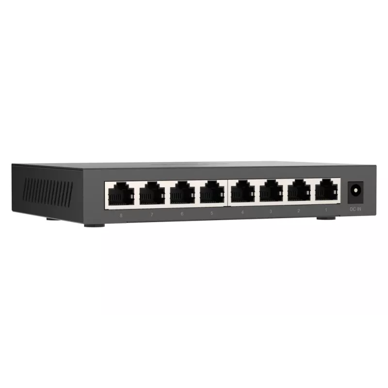 QNAP QSW-1108-8T-R2 conmutador de red no administrable, 8x 2,5GbE RJ45 (10/100/1000/2500 Mbps), de sobremesa, sin ventilador, negro y gris