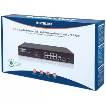 Switch gestionado Intellinet 8 puertos Gigabit Ethernet PoE+ con 2 puertos SFP