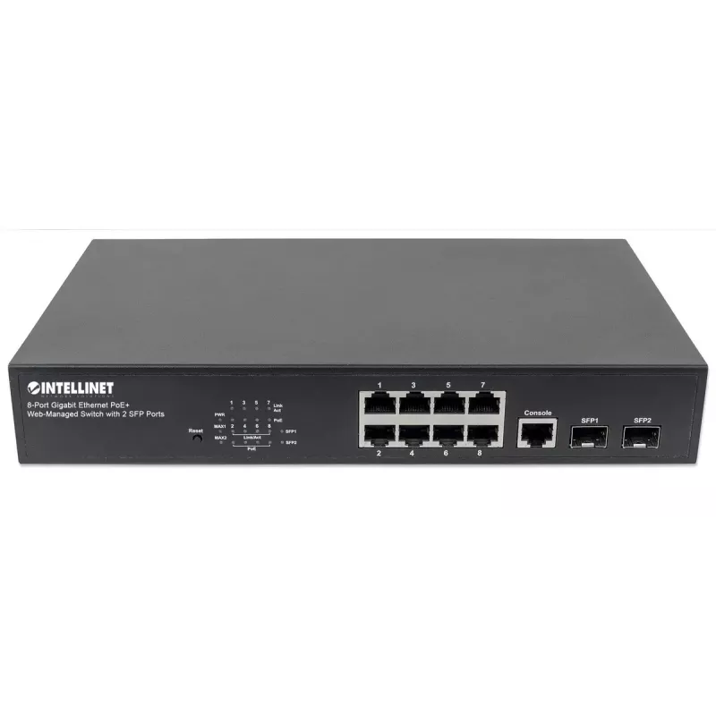 Switch gestionado Intellinet 8 puertos Gigabit Ethernet PoE+ con 2 puertos SFP