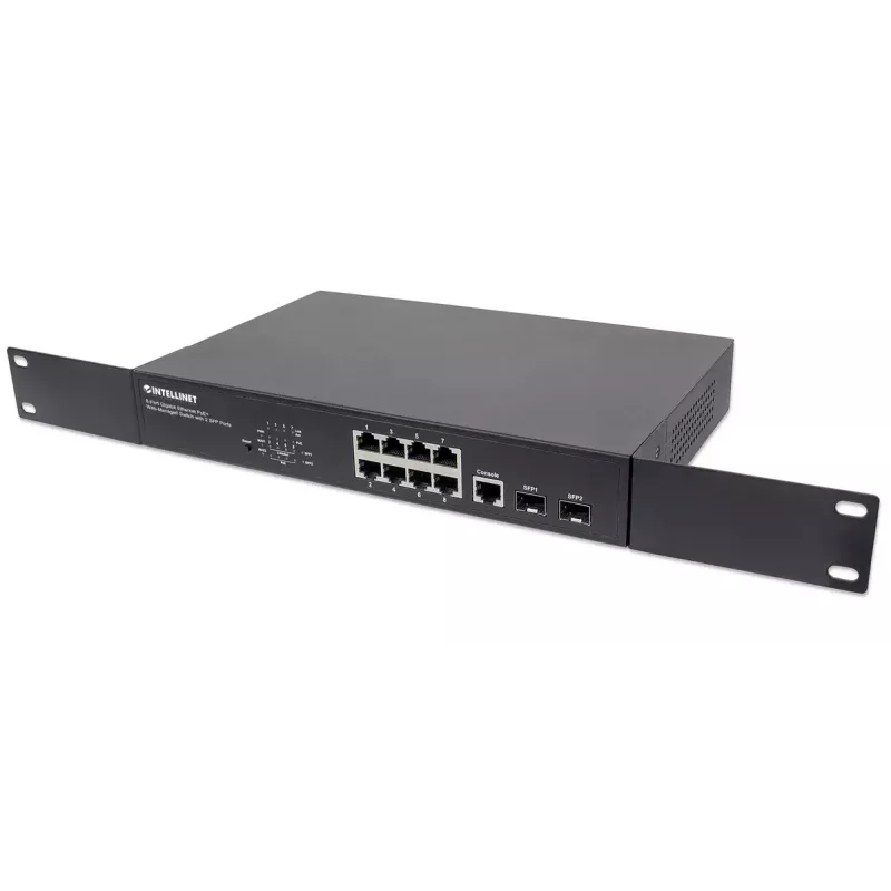 Switch gestionado Intellinet 8 puertos Gigabit Ethernet PoE+ con 2 puertos SFP