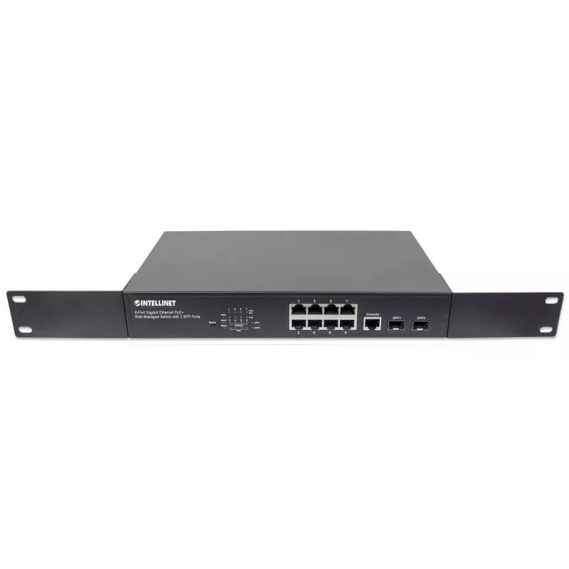 Switch gestionado Intellinet 8 puertos Gigabit Ethernet PoE+ con 2 puertos SFP