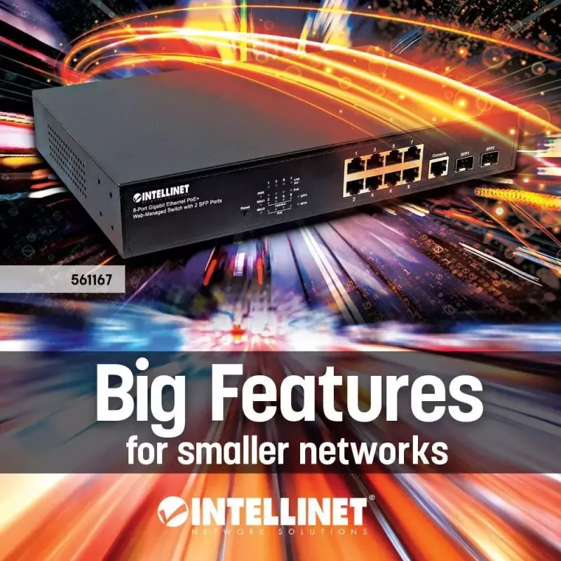 Switch gestionado Intellinet 8 puertos Gigabit Ethernet PoE+ con 2 puertos SFP