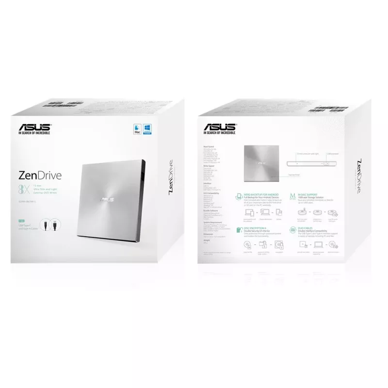 ASUS ZenDrive U9M Unidad óptica DVD±RW Plata