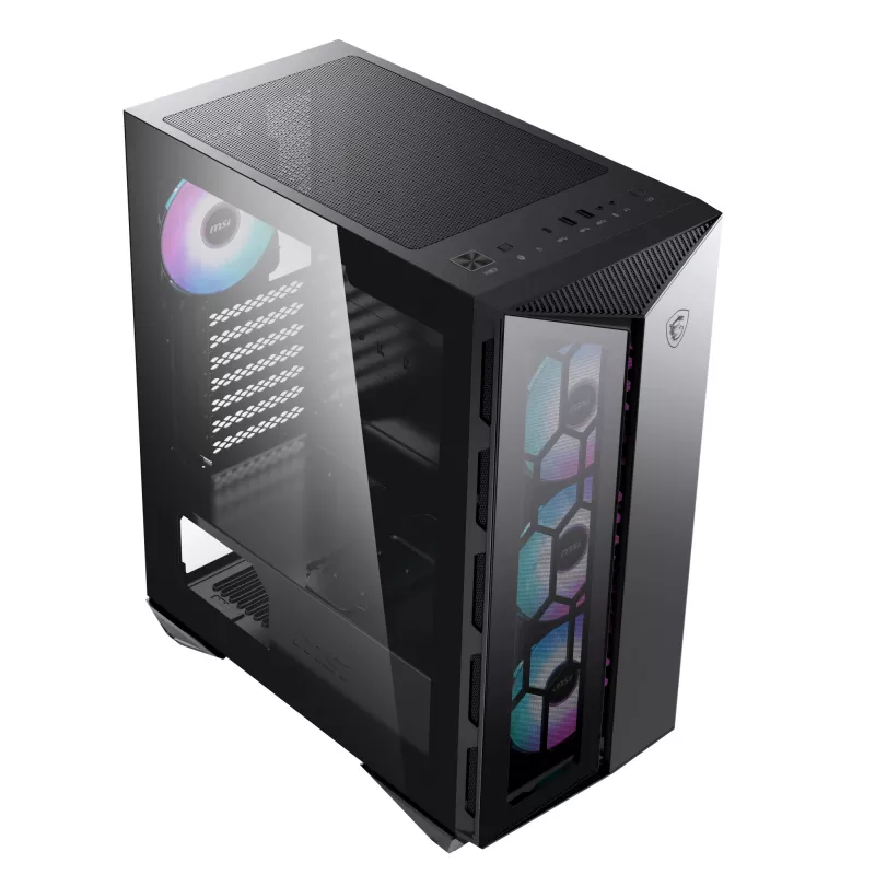MSI MPG GUNGNIR 110R Caja de ordenador gaming Mid Tower Negra, USB 3.2 Gen2 Type C, 4x ventilador ARGB de 120mm, Mystic Light Sync, placa de control ARGB de 1 a 6, 2x paneles de cristal templado, ATX, mATX, mini-ITX