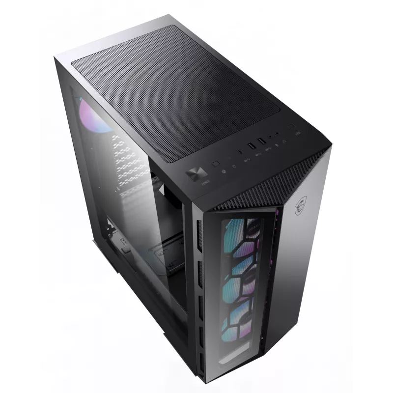 MSI MPG GUNGNIR 110R Caja de ordenador gaming Mid Tower Negra, USB 3.2 Gen2 Type C, 4x ventilador ARGB de 120mm, Mystic Light Sync, placa de control ARGB de 1 a 6, 2x paneles de cristal templado, ATX, mATX, mini-ITX