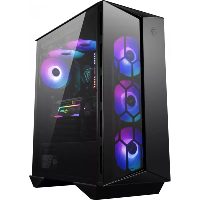 MSI MPG GUNGNIR 110R Caja de ordenador gaming Mid Tower Negra, USB 3.2 Gen2 Type C, 4x ventilador ARGB de 120mm, Mystic Light Sync, placa de control ARGB de 1 a 6, 2x paneles de cristal templado, ATX, mATX, mini-ITX