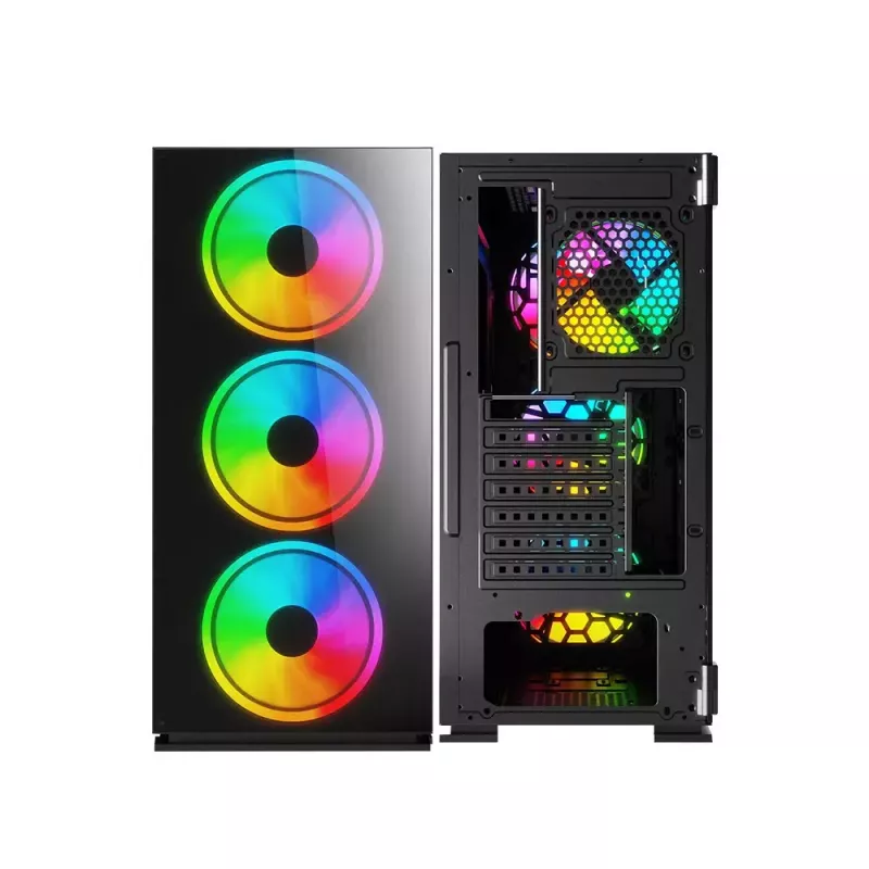 Caja de PC SAVIO Prime X1 ARGB Cristal Midi Tower Negro – cristal templado, ventilador ARGB, compatibilidad micro ATX/ATX