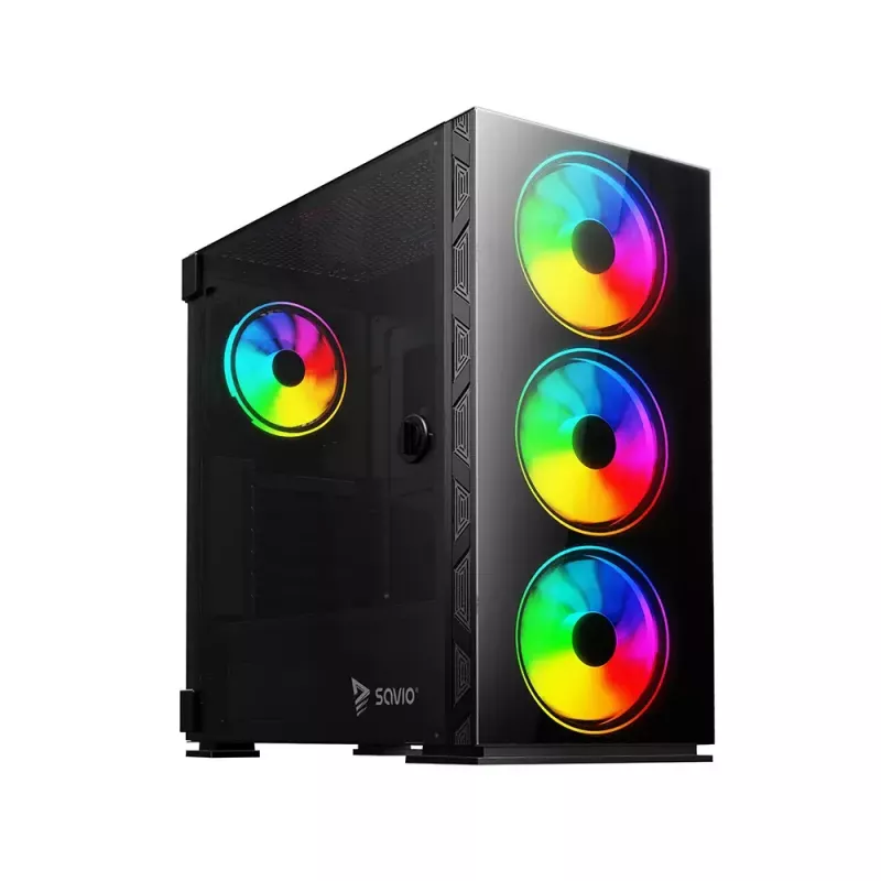 Caja de PC SAVIO Prime X1 ARGB Cristal Midi Tower Negro – cristal templado, ventilador ARGB, compatibilidad micro ATX/ATX