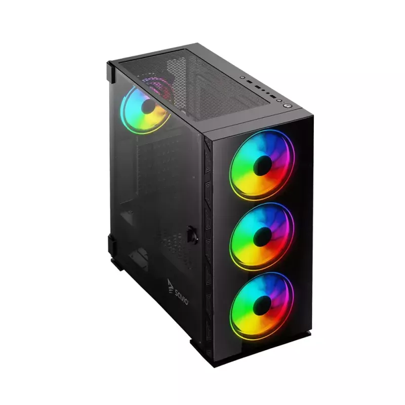Caja de PC SAVIO Prime X1 ARGB Cristal Midi Tower Negro – cristal templado, ventilador ARGB, compatibilidad micro ATX/ATX