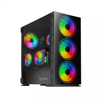 Caja de PC SAVIO Prime X1 ARGB Cristal Midi Tower Negro – cristal templado, ventilador ARGB, compatibilidad micro ATX/ATX