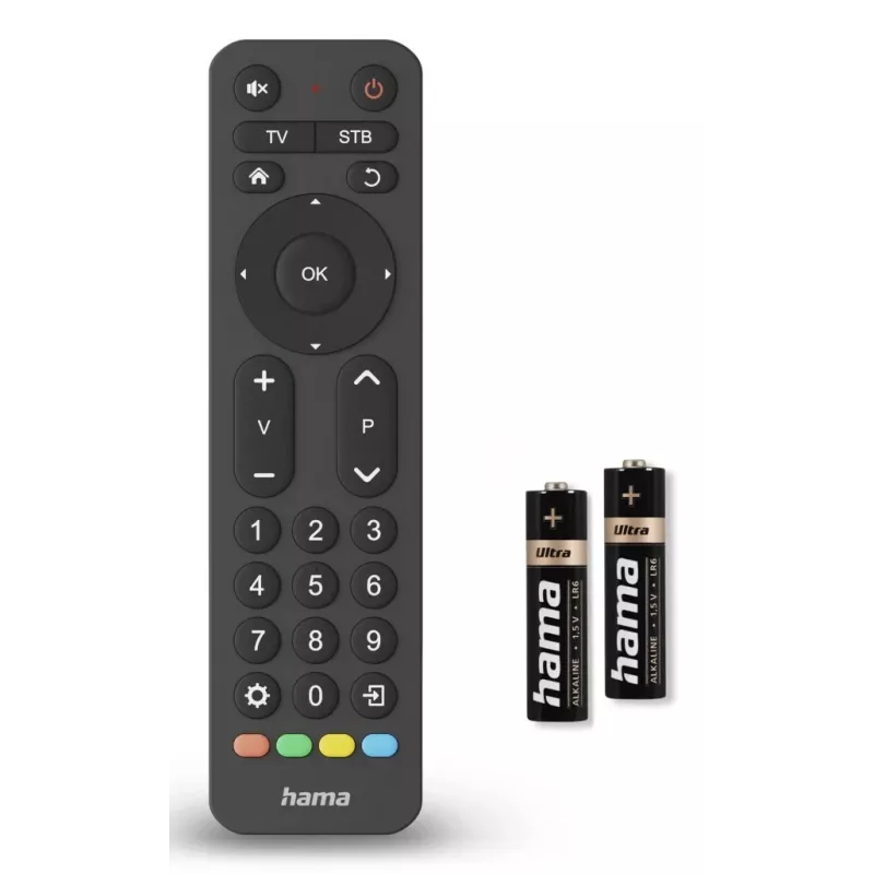 Hama 00221056 mando a distancia universal para TV 2 en 1, IR, teclas grandes, programable, negro