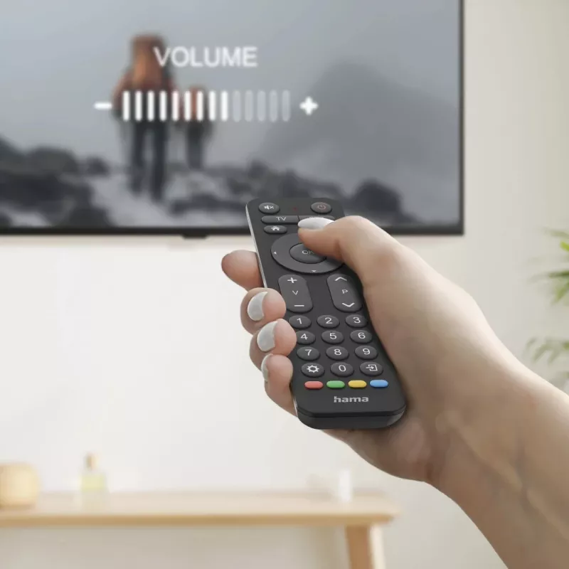 Hama 00221056 mando a distancia universal para TV 2 en 1, IR, teclas grandes, programable, negro