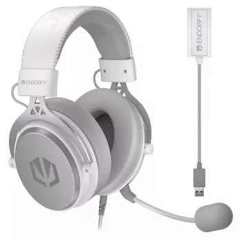 Auriculares binaurales con cable ENDORFY VIRO Plus USB Onyx White — drivers de 5,3 cm, 20–20000 Hz, 98 dB, 32 Ω, micrófono boom extraíble, cable de 2,9 m