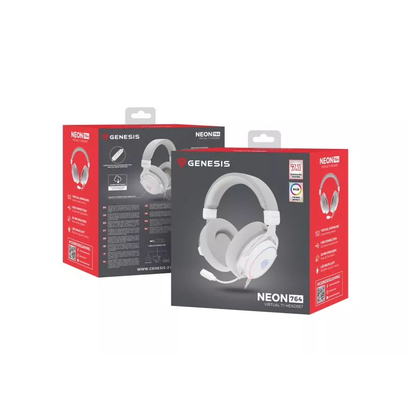 Auriculares con micrófono GENESIS Neon 764 gaming con cable diadema USB Type-A blanco
