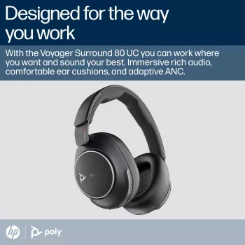 Auriculares HP Poly Voyager Surround 80 UC certificados para Microsoft Teams USB-C + adaptador USB-C/A