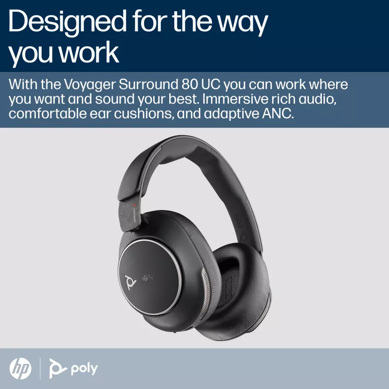 Auriculares HP Poly Voyager Surround 80 UC certificados para Microsoft Teams USB-C + adaptador USB-C/A