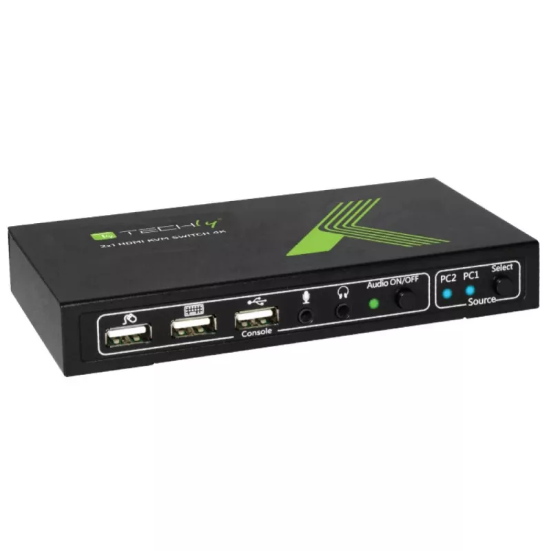 Conmutador KVM Techly 2x1 USB HDMI 4Kx2K IDATA KVM-HDMI2U negro