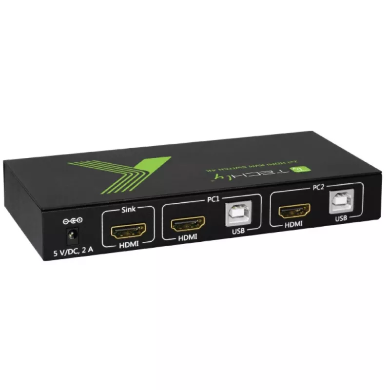Conmutador KVM Techly 2x1 USB HDMI 4Kx2K IDATA KVM-HDMI2U negro