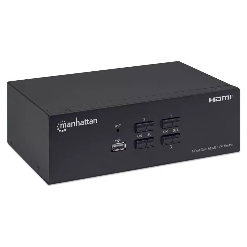 Conmutador KVM Manhattan 4 puertos 4K@30Hz USB-A audio mic