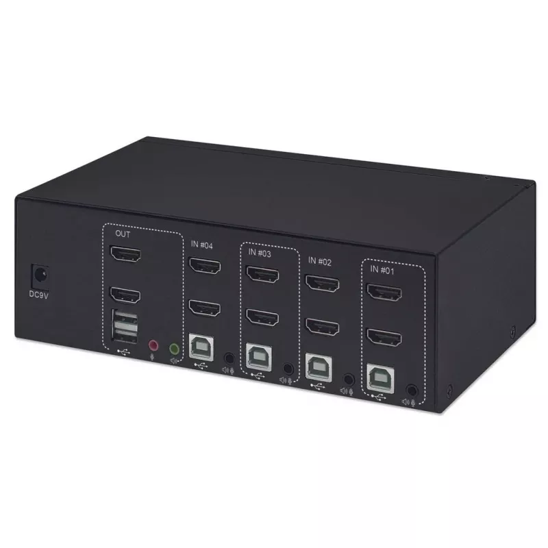 Conmutador KVM Manhattan 4 puertos 4K@30Hz USB-A audio mic