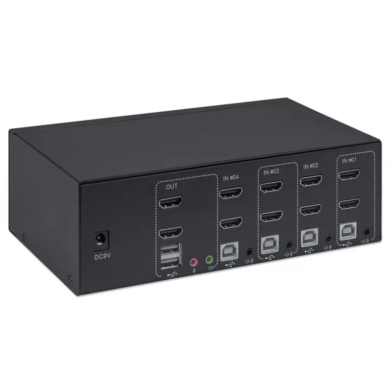 Conmutador KVM Manhattan 4 puertos 4K@30Hz USB-A audio mic