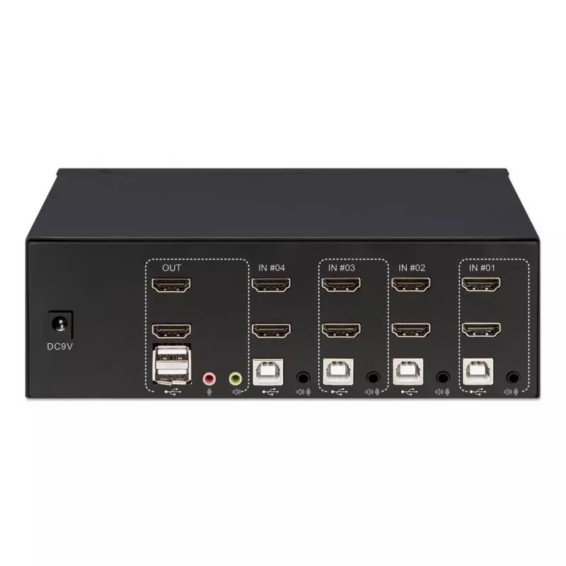 Conmutador KVM Manhattan 4 puertos 4K@30Hz USB-A audio mic