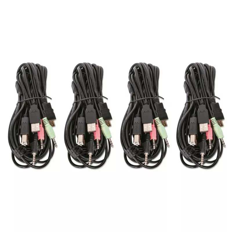 Conmutador KVM Manhattan 4 puertos 4K@30Hz USB-A audio mic