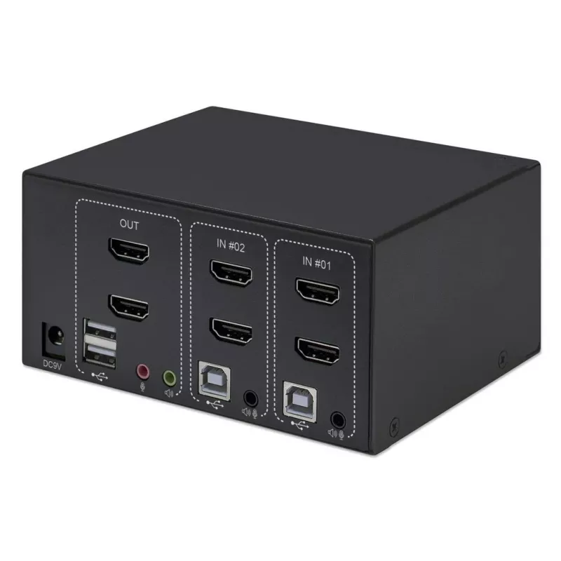Conmutador KVM Manhattan 2 puertos 4K HDMI USB audio control de 2 ordenadores