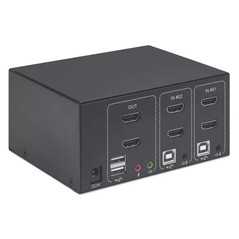 Conmutador KVM Manhattan 2 puertos 4K HDMI USB audio control de 2 ordenadores