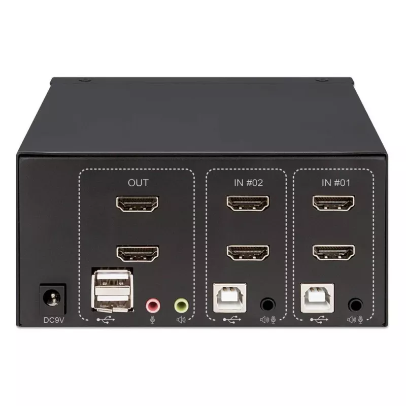 Conmutador KVM Manhattan 2 puertos 4K HDMI USB audio control de 2 ordenadores