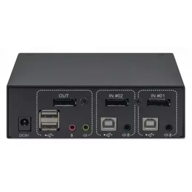 Conmutador KVM Manhattan 153546, 2 puertos DisplayPort/USB 2.0, 4K@60Hz, audio, 2 cables de 1,8 m